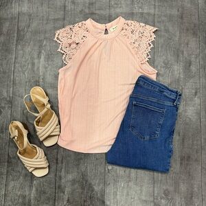 Love J Light Pink Lace Sleeved Blouse
